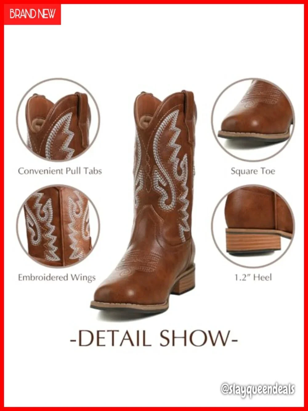 Toddler Western Cowboy Boots Pull On Square Toe Embroidered